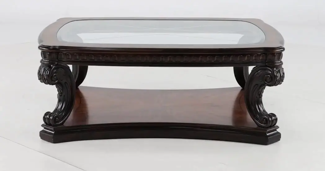 Grand Estates Brown and Glass Top Coffee Table