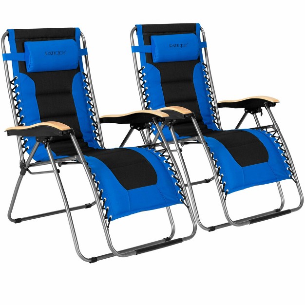 Costway 2pcs Folding Zero Gravity Chair Padded Lounge Chair W Beech Armrests Turquoise blue grey