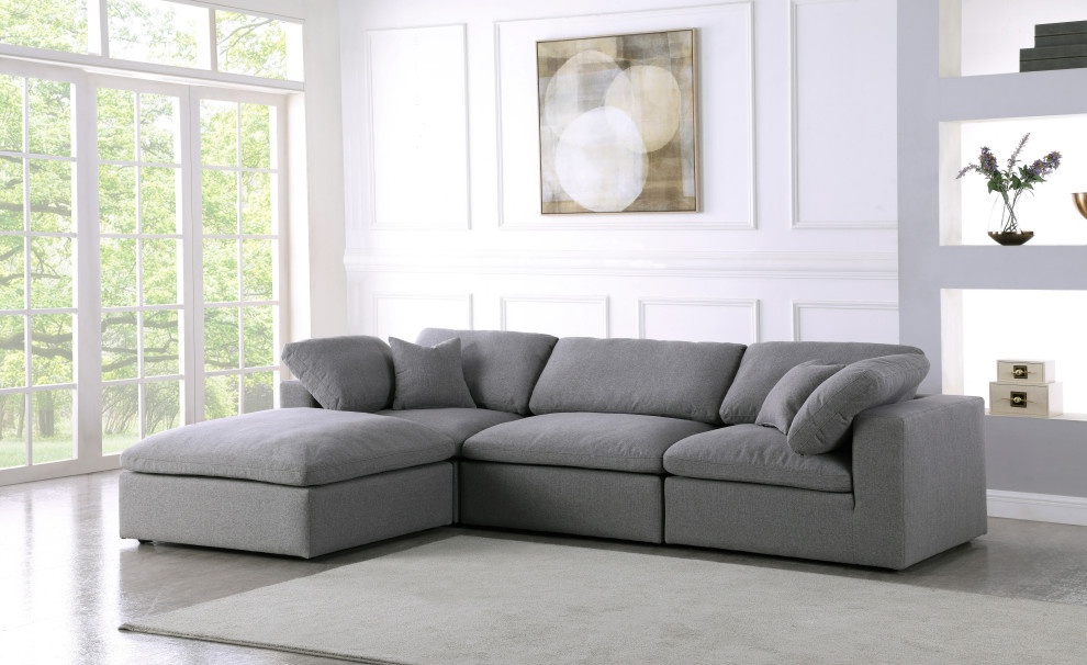 Serene Linen Textured Fabric Deluxe Comfort L Shaped Modular Sesctional   Transitional   Sectional Sofas   by Meridian Furniture  Houzz