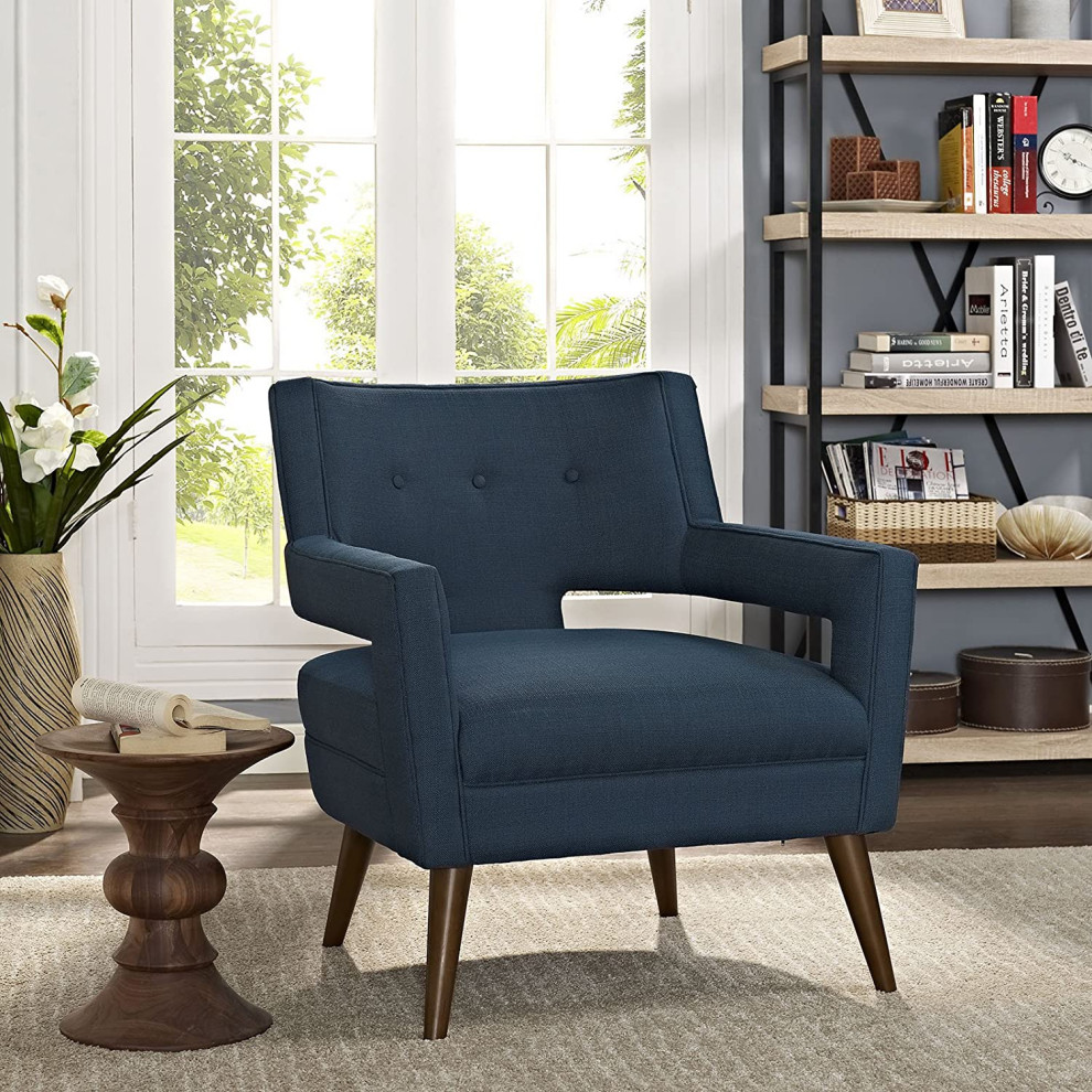 Unique Accent Chair  Azure Polyester Upholstery With Flared Arms and Button Back   Contemporary   Armchairs And Accent Chairs   by Decor Love  Houzz