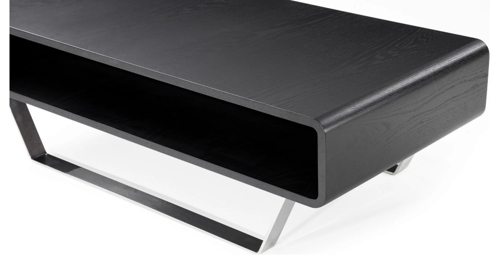 Modern Miles Coffee Table Black Oak Wood Grain Veneer Chrome Sled Leg Base   Contemporary   Coffee Tables   by Zuri Furniture  Houzz