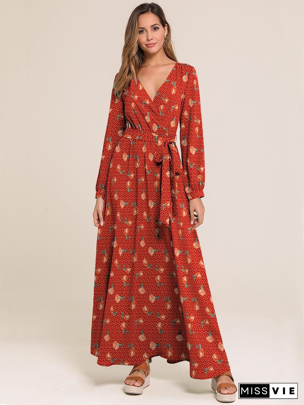 Surplice Neck Floral Print Dress