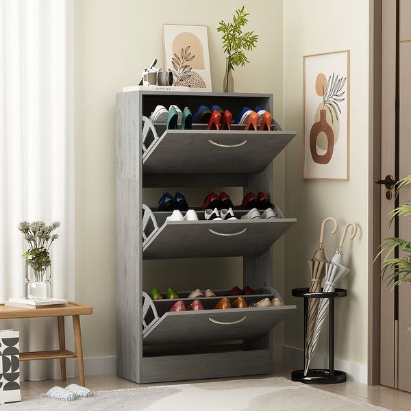 Modern Shoe Storage Cabinet for Entryway， 2 Tier Floor Shoes Cabinet - - 35444446