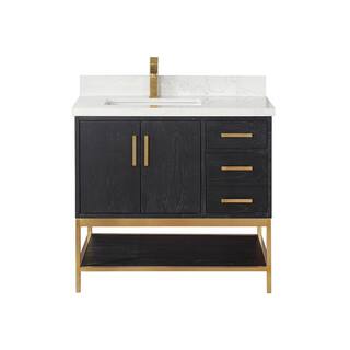 Altair Wildy 36 in. W x 22 in. D x 34 in. H Bath Vanity in Black Oak with Grain White Composite Stone Top 546036-BO-GW-NM