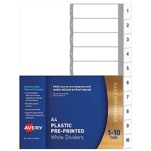 Avery Plastic Pre-printed Dividers A4 (White) (1-10 Tab)