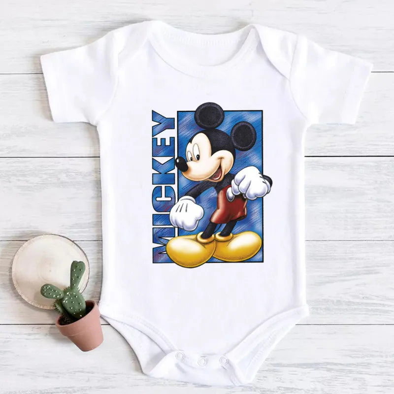 2024 New Summer Baby Clothing cotton micky mouse print bodysuit white short sleeve newborn romper 0-24M Toddler Jumpsuit