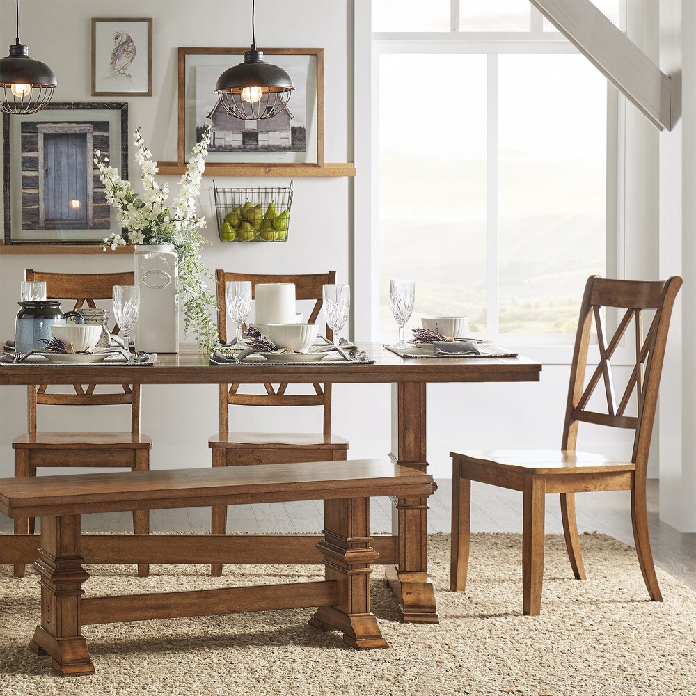 Eleanor Oak Farmhouse Trestle Base 6 Piece Dining Set   X Back by iNSPIRE Q Classic