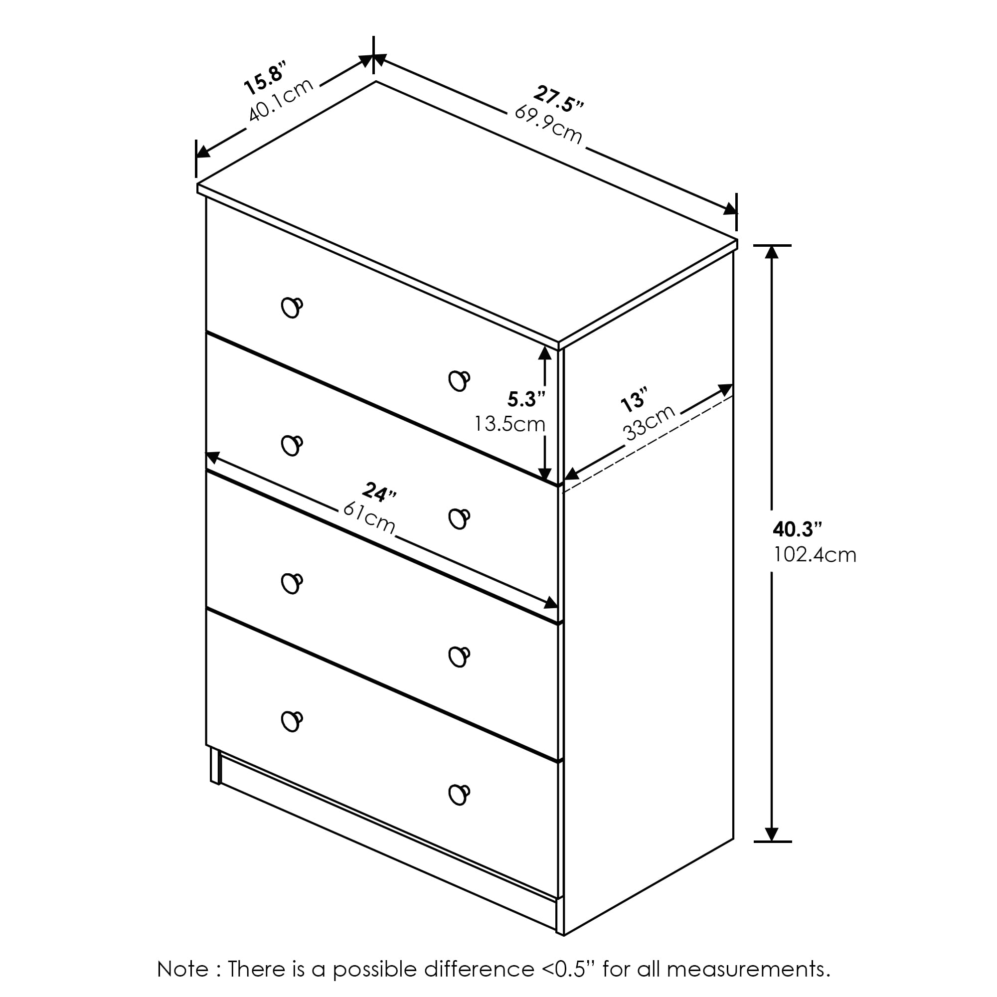 Furinno Tidur Simple Design 4-Drawer Dresser, Solid White