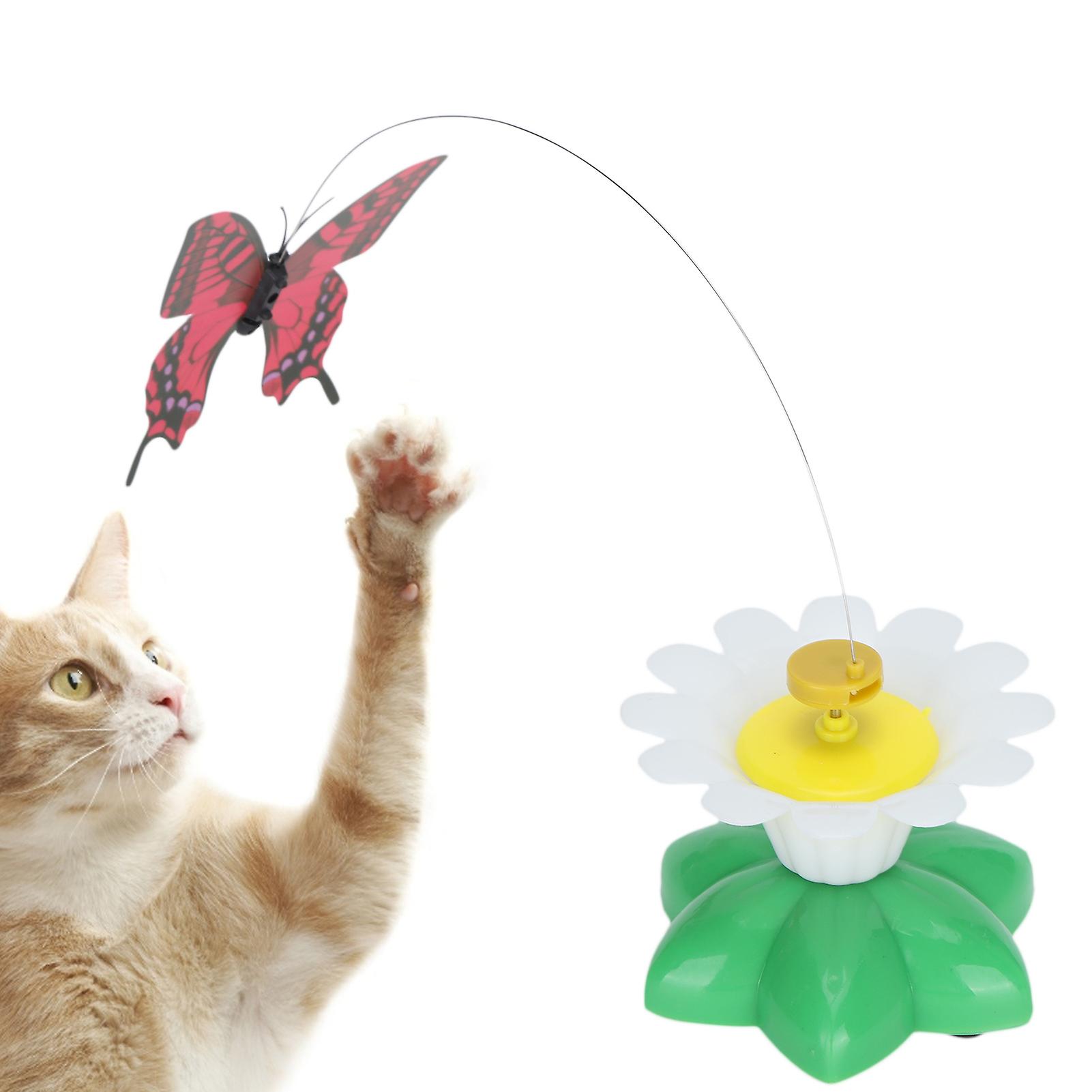 Cat Electric Automatic Rotating Toy Flower Shape Base With Butterfly Pet Interactive Toy