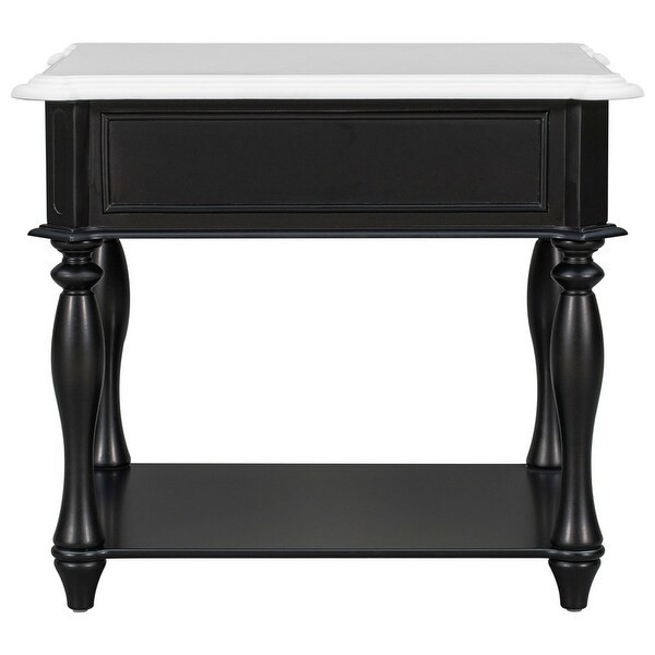 Classical End Table Side Table with Open Styled Shelf ，Side Table Drawer with Metal Handles for Living Room