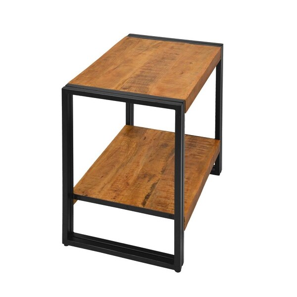 24 Inch Wooden Farmhouse Side Table with Open Compartment， Brown and Bronze - 16 L X 24 W X 24 H Inches