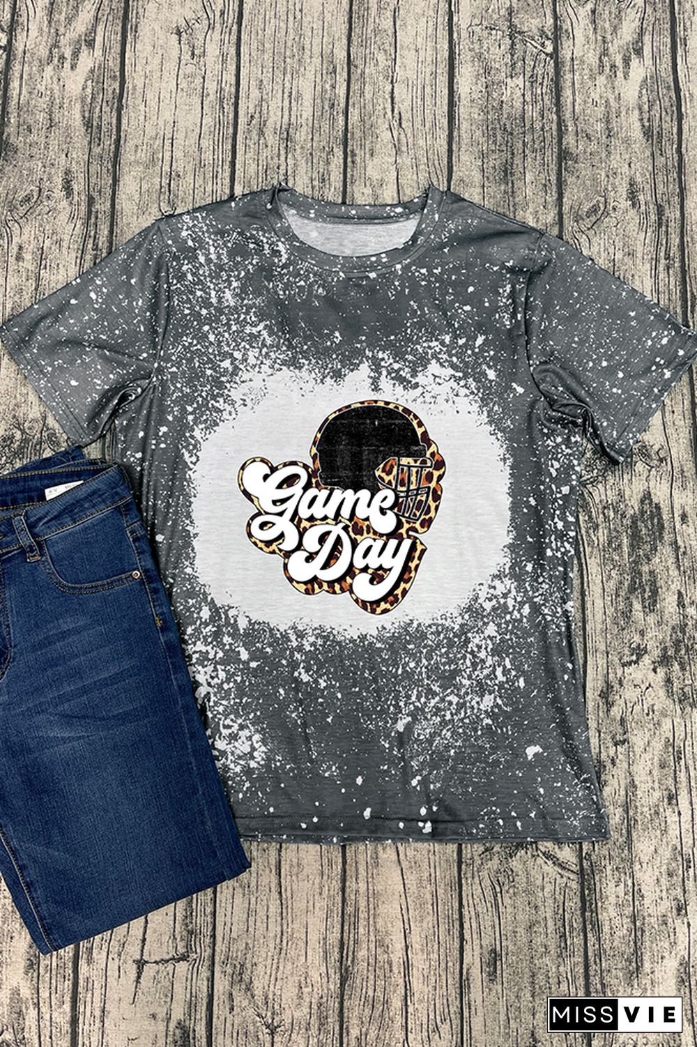 Game Day Helmet Leopard Graphic Tee Wholesale