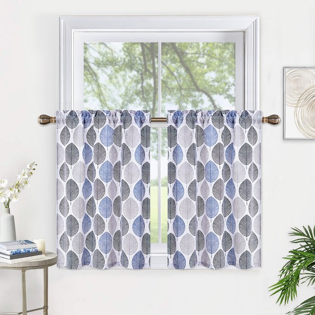 Trinity Kitchen Tier Curtains Window Leaf Pattern Half Window Treatment Set Rod Pocket