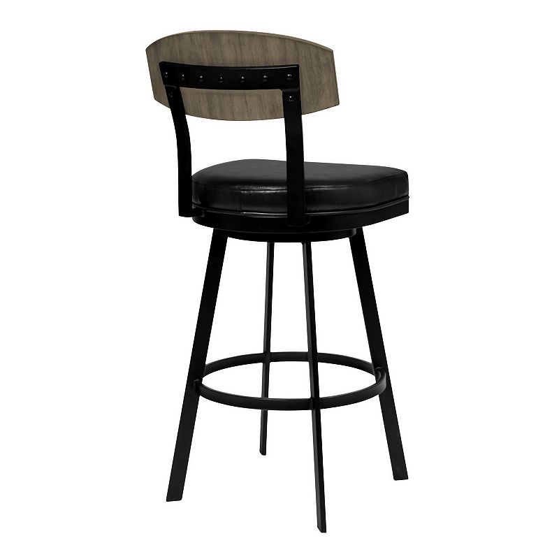 30 Inch Metal and Leatherette Swivel Barstool， Black