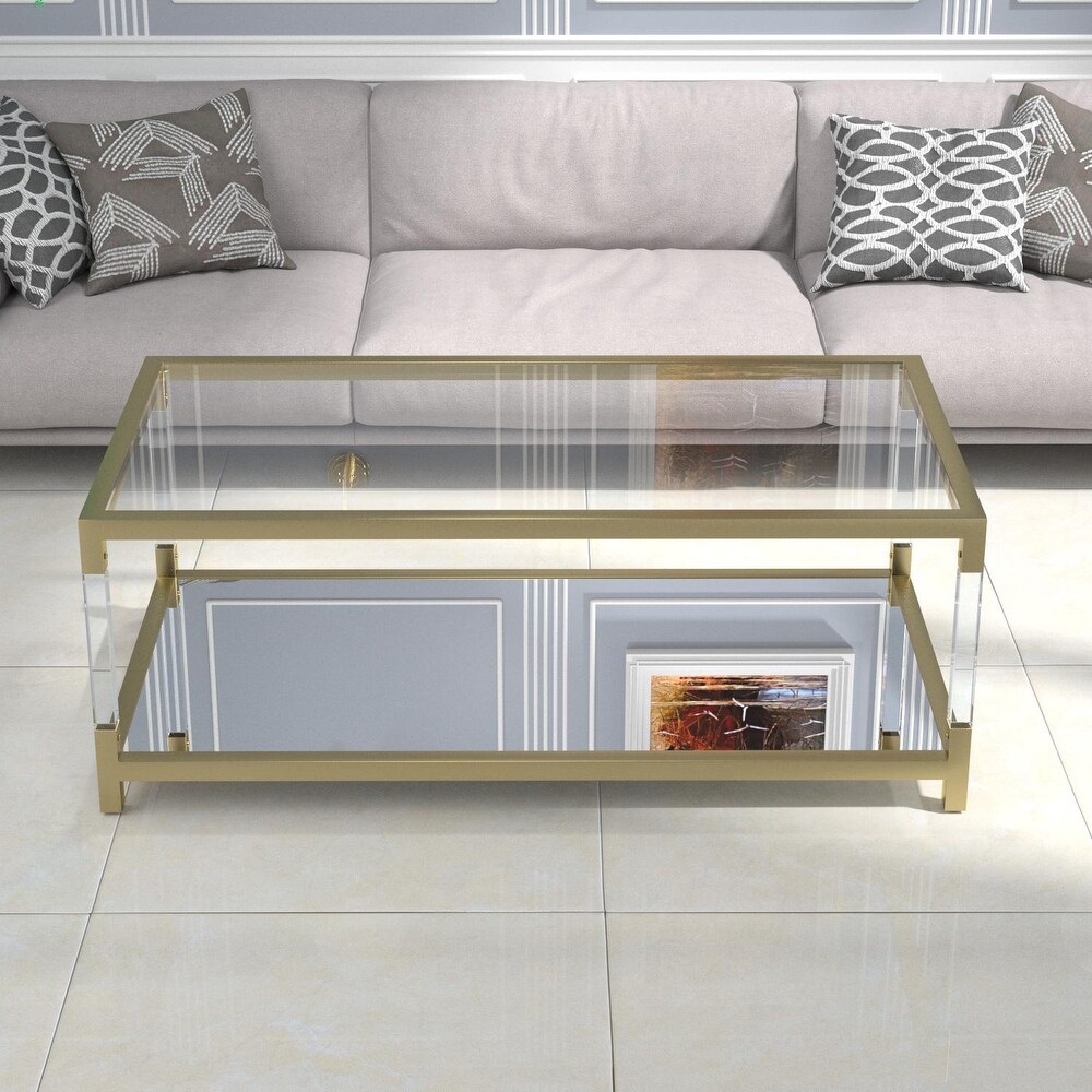 Gold Stainless Steel Coffee Table With acrylic Frame and Clear Glass Top