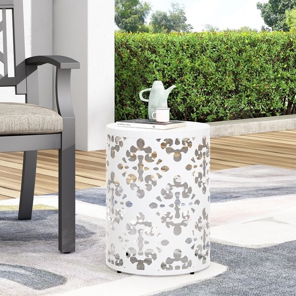 Metal end Table Outdoor Side Table for Patio，Concrete Side Table Tree Stump Side Table，Garden Stool Side Table