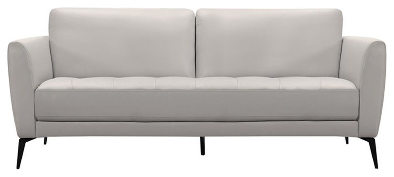 Natural Greige Modern Leather and Metal Sofa in Dove Gray/Black   Midcentury   Sofas   by Homesquare  Houzz