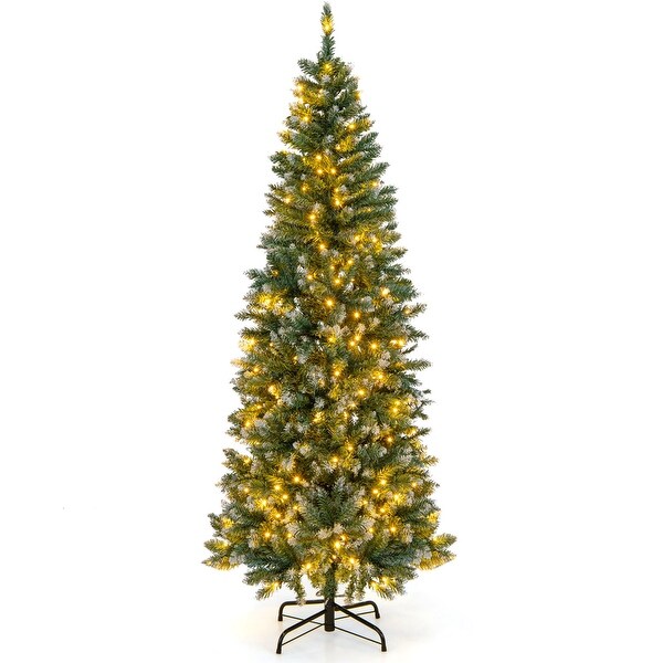 Costway 5FT/6FT/7FT/9FT PreLit Christmas Tree Hinged Slim Pencil Xmas