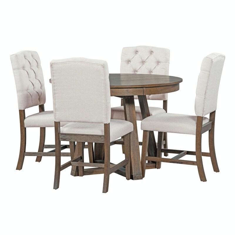 Retro 5 Piece Dining Set with Extendable Table and Upholstered Chairs