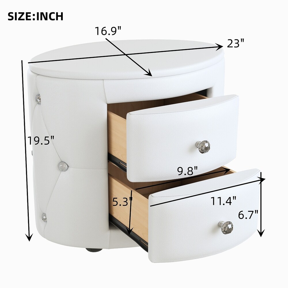 Elegant PU Nightstand with 2 Drawers and Crystal Handle