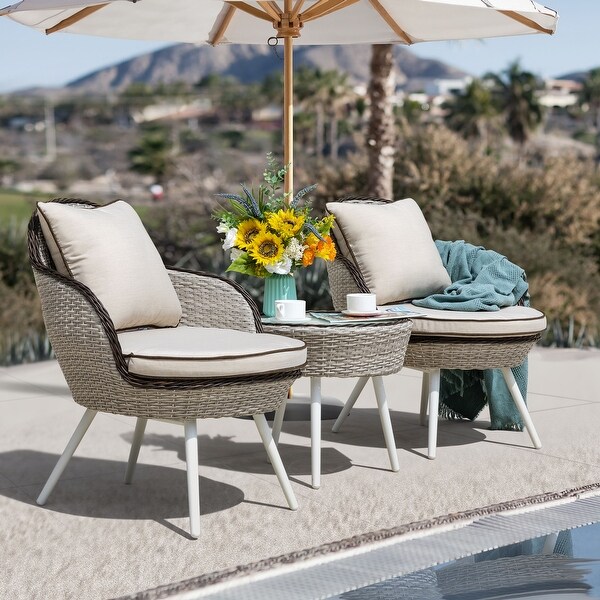 3Piece Bistro Wicker Rattan Outdoor Sets With Cusions