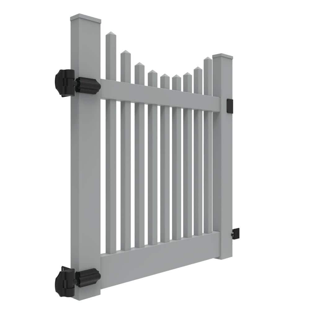 Barrette Outdoor Living Yukon Scallop Gray 4 ft. x 4 ft. Gray Classic Picket Vinyl Fence Gate 73044145