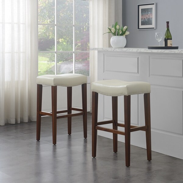 Barstool Bonded Leather 2 Pcs Set Bar Stool Wooden Legs Counter Stools