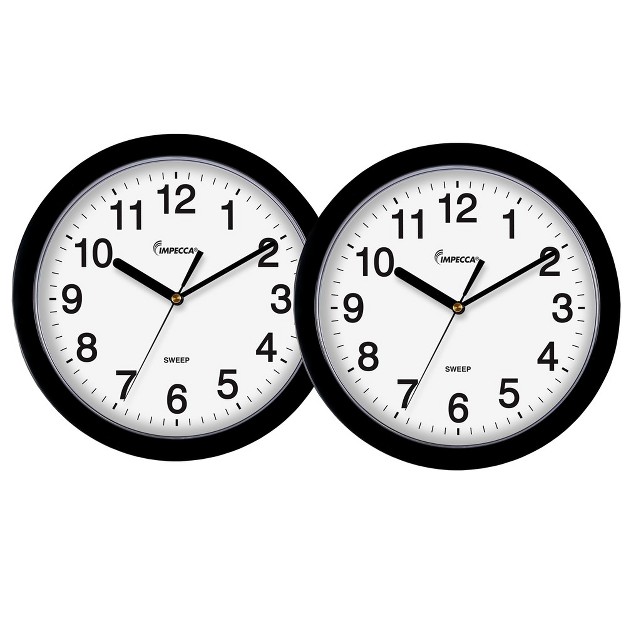 Quiet Movement Wall Clock Black 2 pack