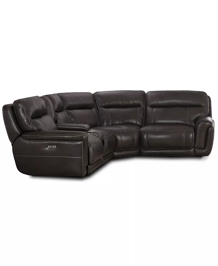 Furniture CLOSEOUT! Summerbridge 5-Pc. Leather Sectional Sofa with 2 Power Reclining Chairs Power Headrests and Console with USB Power Outlet