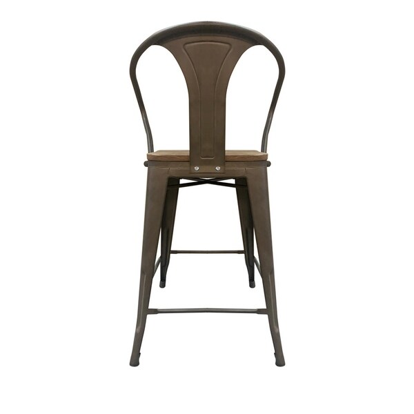 Metal Stool With Arm Walnut Wood Seat (Set of 3)