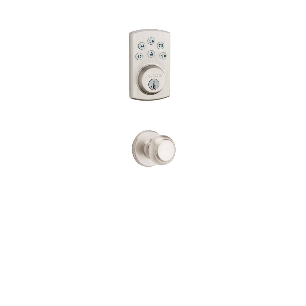 Kwikset Powerbolt2 Satin Nickel Single Cylinder Keypad Electronic Deadbolt Featuring SmartKey Security and Cove Passage Knob 90715 CV15