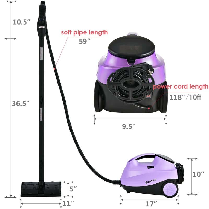 2000W Steam Cleaner, Multipurpose Household Steamer, Heavy Duty Rolling Cleaning Machine with 19 Accessories, 1.5L Water Tank