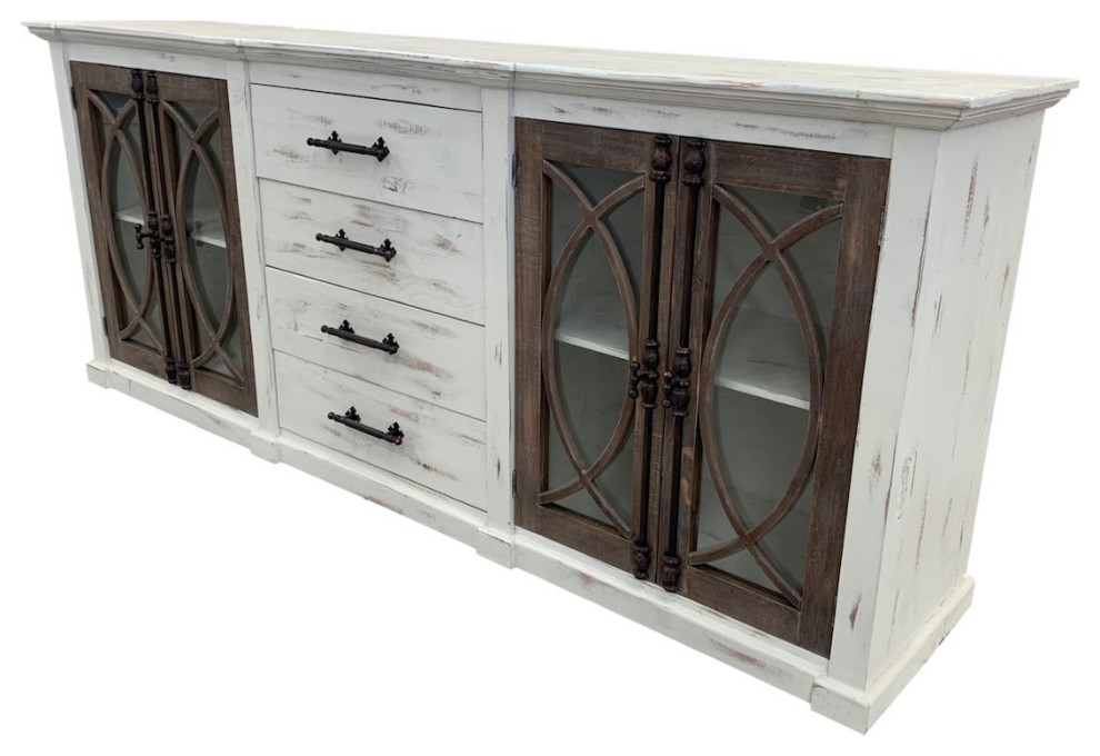 Large Media Console With Iron Hardware  White With Brown Doors   Farmhouse   Entertainment Centers And Tv Stands   by Jackson  ampCo.  Houzz