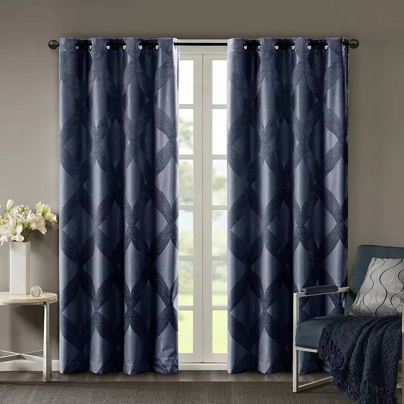 SunSmart Abel Ogee Knitted Jacquard 100% Blackout 1 Window Curtain Panel