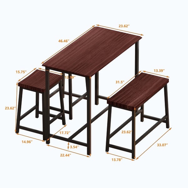 4-Piece Dining Table Set with 2 Stools+1 Bench