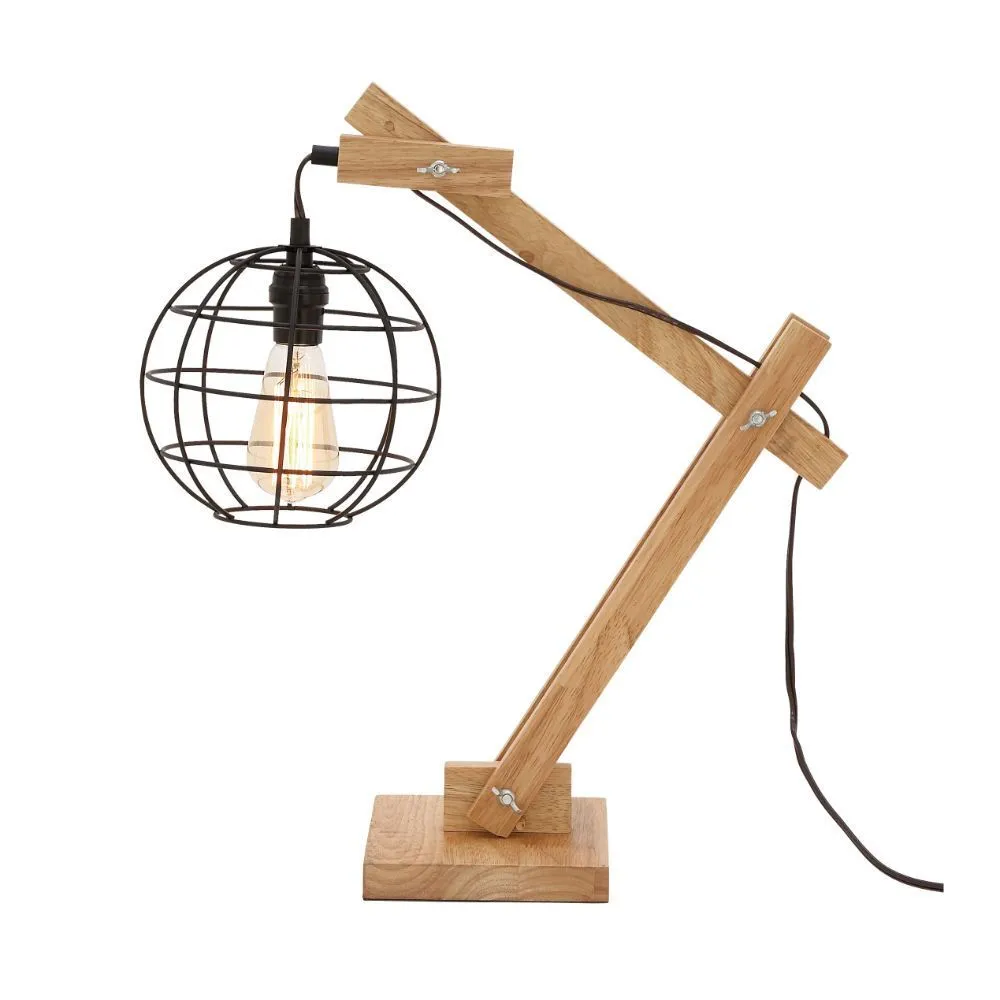 Wood Table Lamp With Decorative Bulb