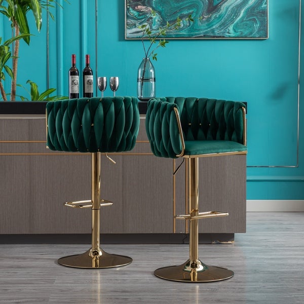 Modern Bar Stools Set of 2 Adjustable Mechanical Lifting Velvet and Golden Leg Simple Bar Stool