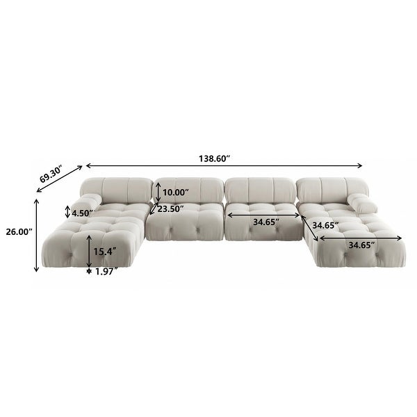 138'' Modern Velvet Upholstery U-shaped Sectional Sofa