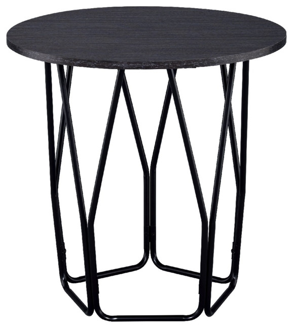 Industrial Style Wooden End Table With Metal Base Black And Brown  Saltoro   Transitional   Side Tables And End Tables   by Dot  ampBo  Houzz