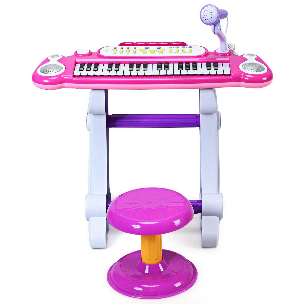 Costzon Electronic Keyboard 37-Key Piano, Musical Piano w/Record and Playback for Kids, Working Microphone & Stool