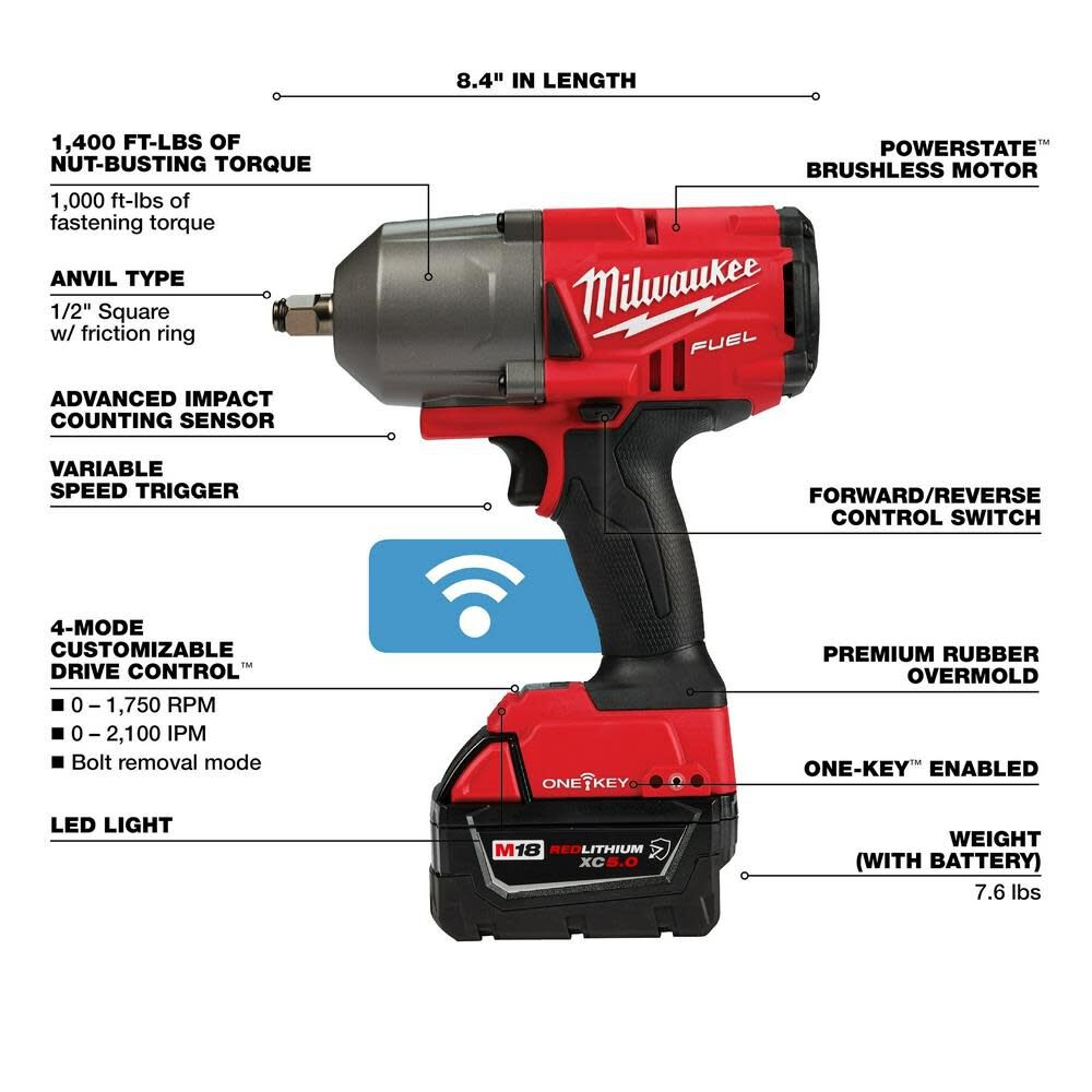 Milwaukee M18 FUEL with ONE-KEY High Torque Impact Wrench 1/2