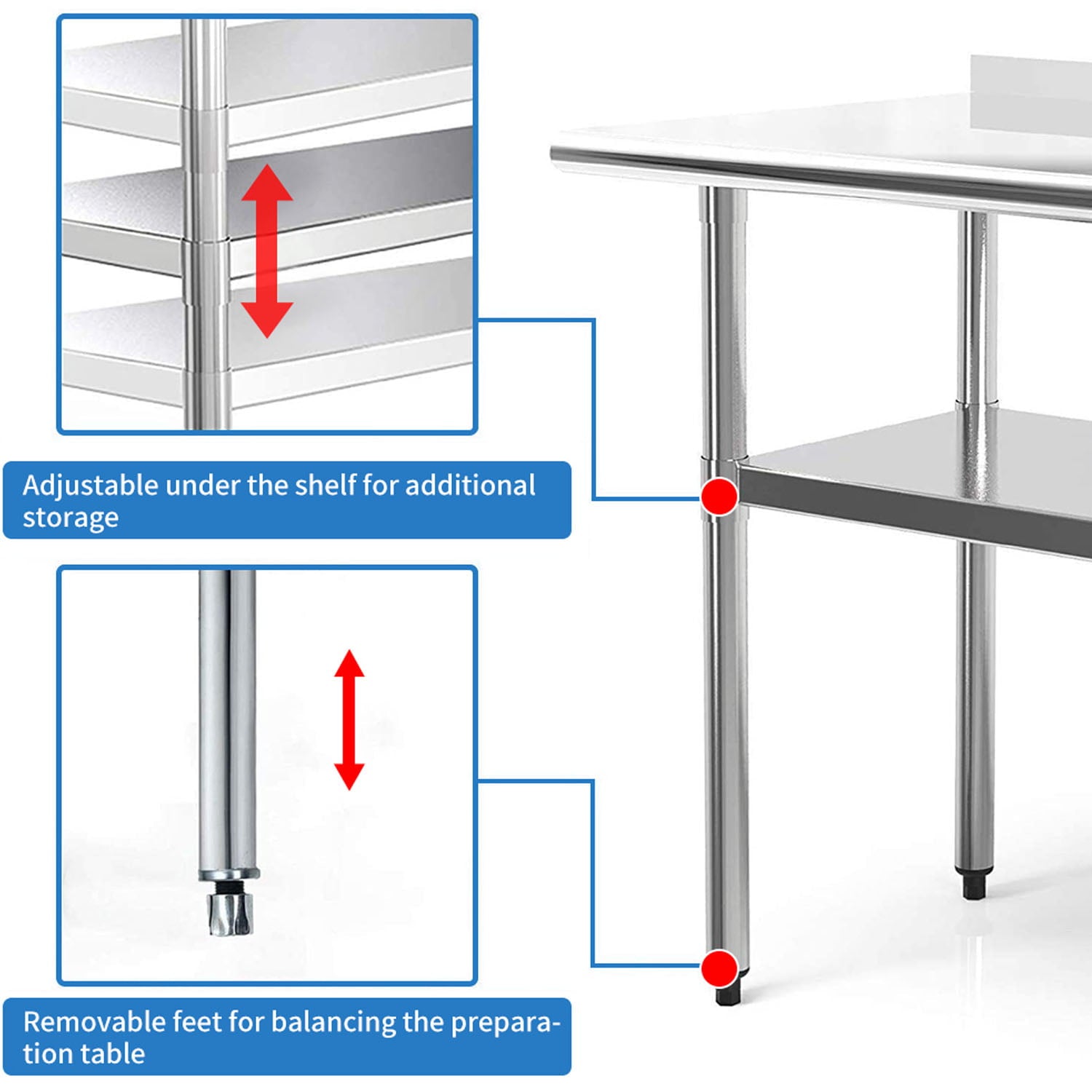 bimiti 36 x 24 x 34 inch NSF Commercial Stainless Steel Work Table for Prep and Work with Adjustable Undershelf Heavy Duty Food Prep Table for Home Restaurant Kitchen Laundry Room