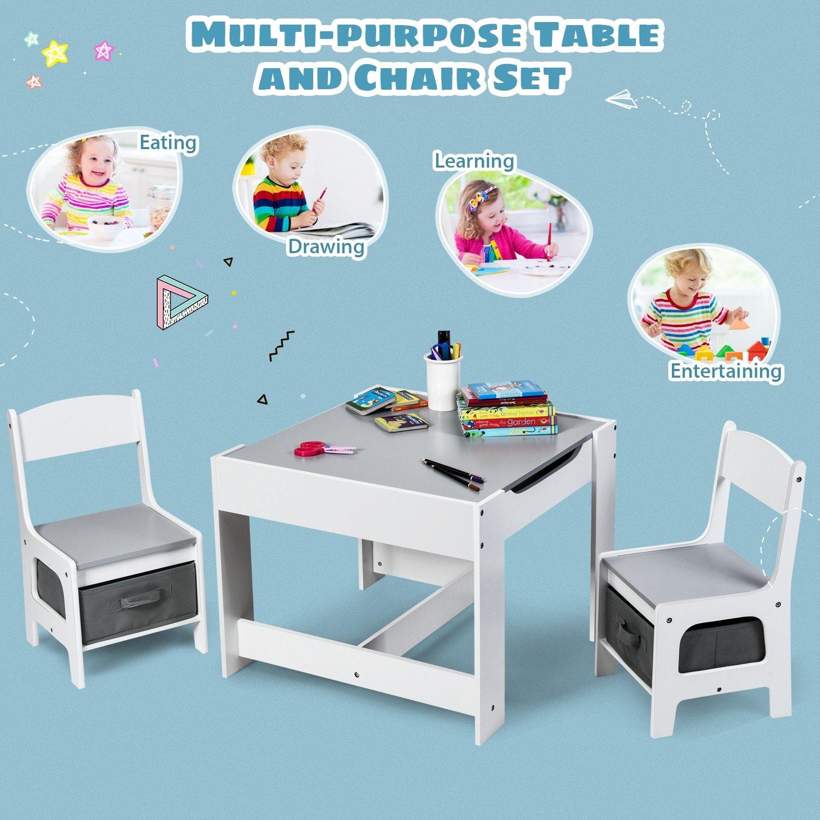 3 in 1 Kids Wood Table & 2 Chair Set | Children Activity Table Desk Sets