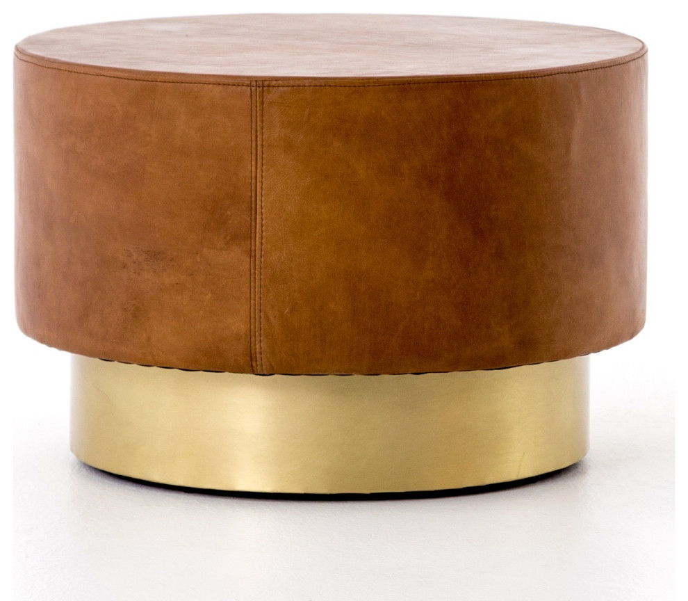 Flint Patina Leather and Gold Round Bunching Table   Contemporary   Coffee Tables   by Zin Home  Houzz