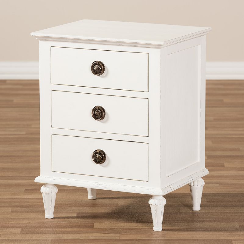 Baxton Studio Venezia Whitewash 3-Drawer Nightstand