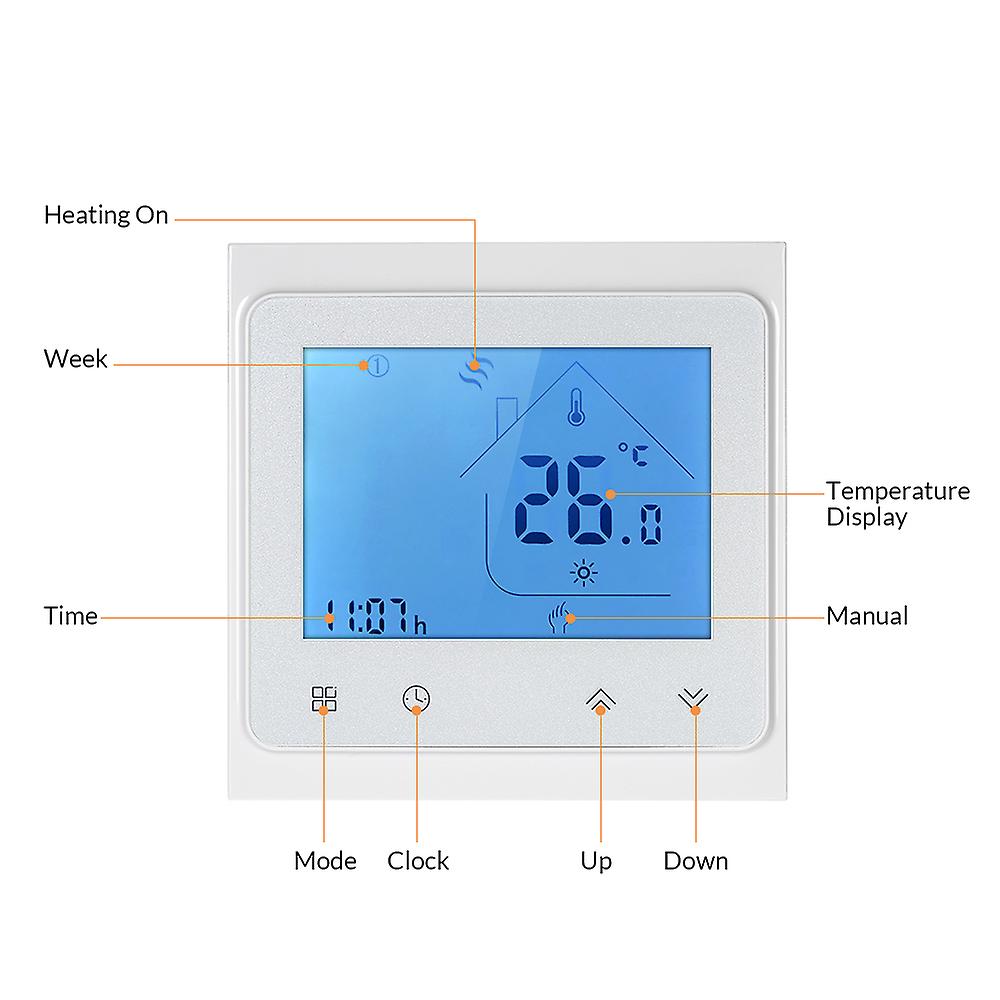 16a Programmable Electric Floor Heating Thermostat Temperature Controller Touchscreen Lcd With Backlight Voice Control Function