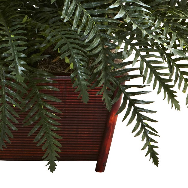 Nearly Natural River Fern With Wood Planter