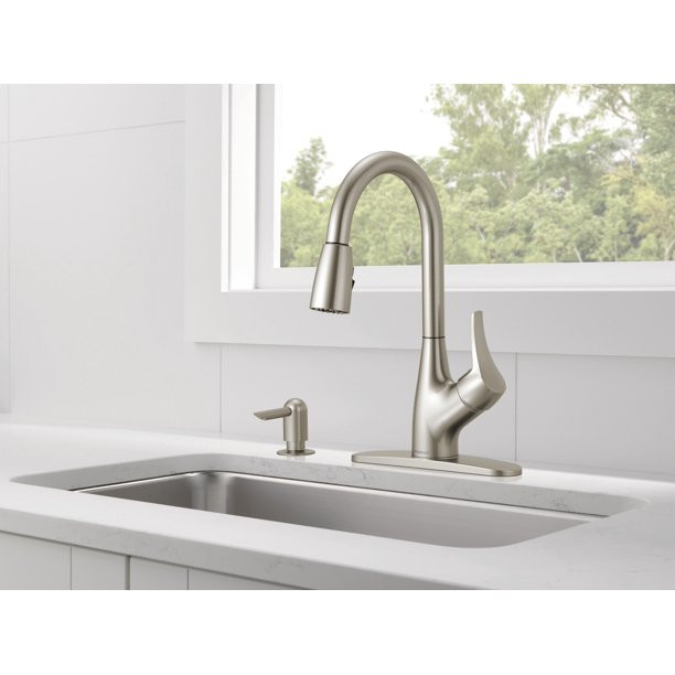 Peerless Apex One Handle Pull-Down Kitchen Faucet With Soap Dispenser In Stainless