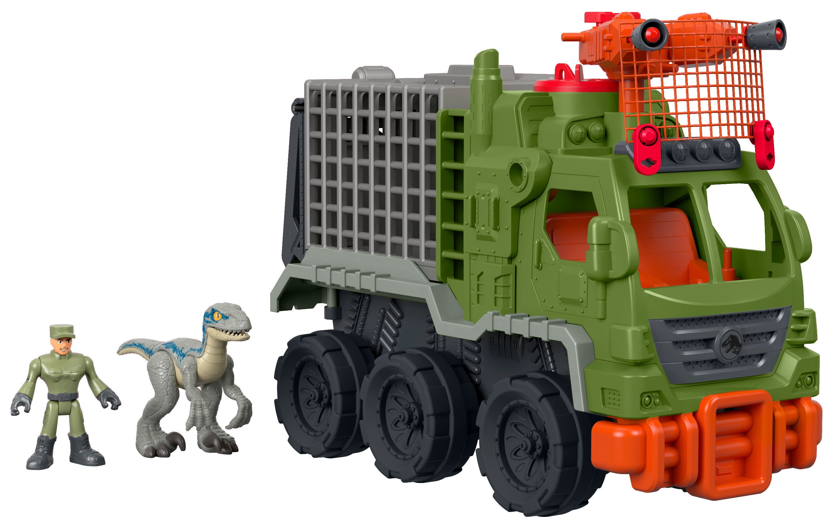 Imaginext Jurassic World Dinosaur Hauler Vehicle with Blue， 5-Piece Preschool Toys