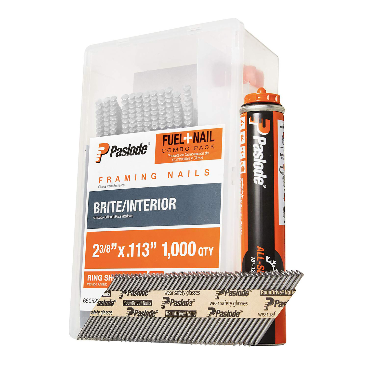 Paslode RounDrive 2-3/8 in. Angled Strip Brite Fuel and Nail Kit 30 deg 1000 pk